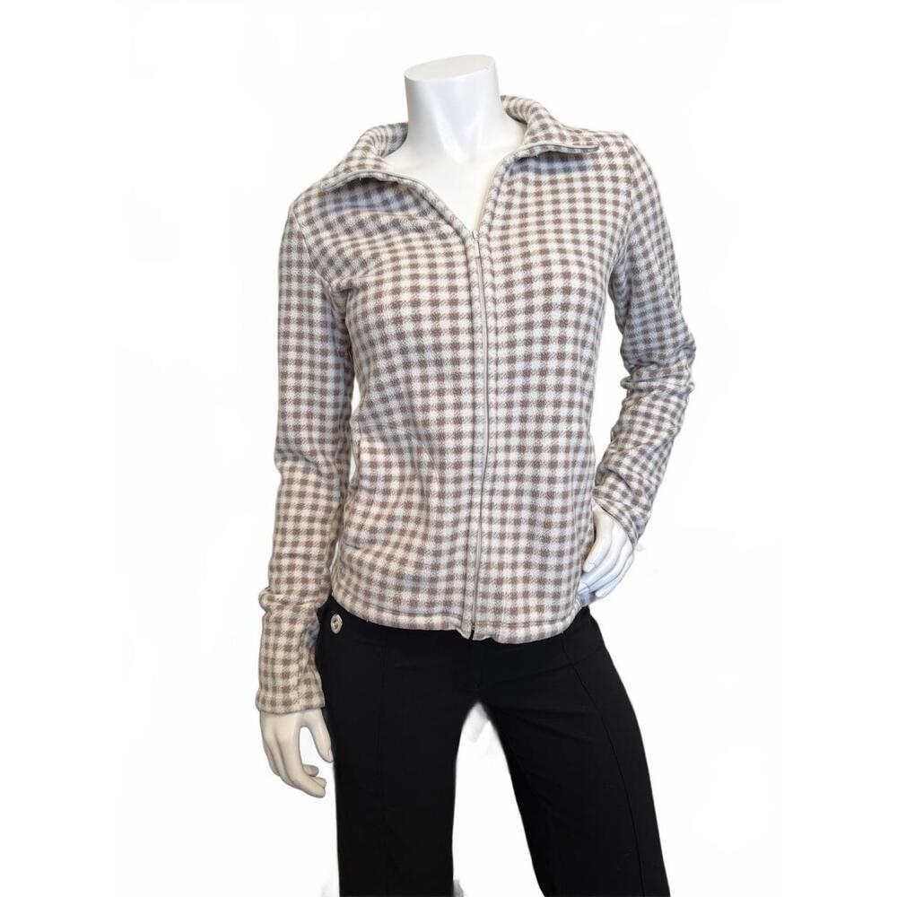 Uniqlo Women’s Fleece Zip Up Jacket Small Brown Checkered Full Zip